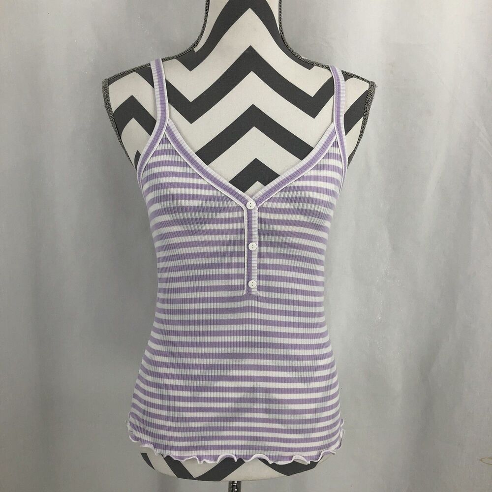 Vero Moda Aria Stripe Ribbed Camisole Top Pastel Lilac Snow White Striped XS NWT